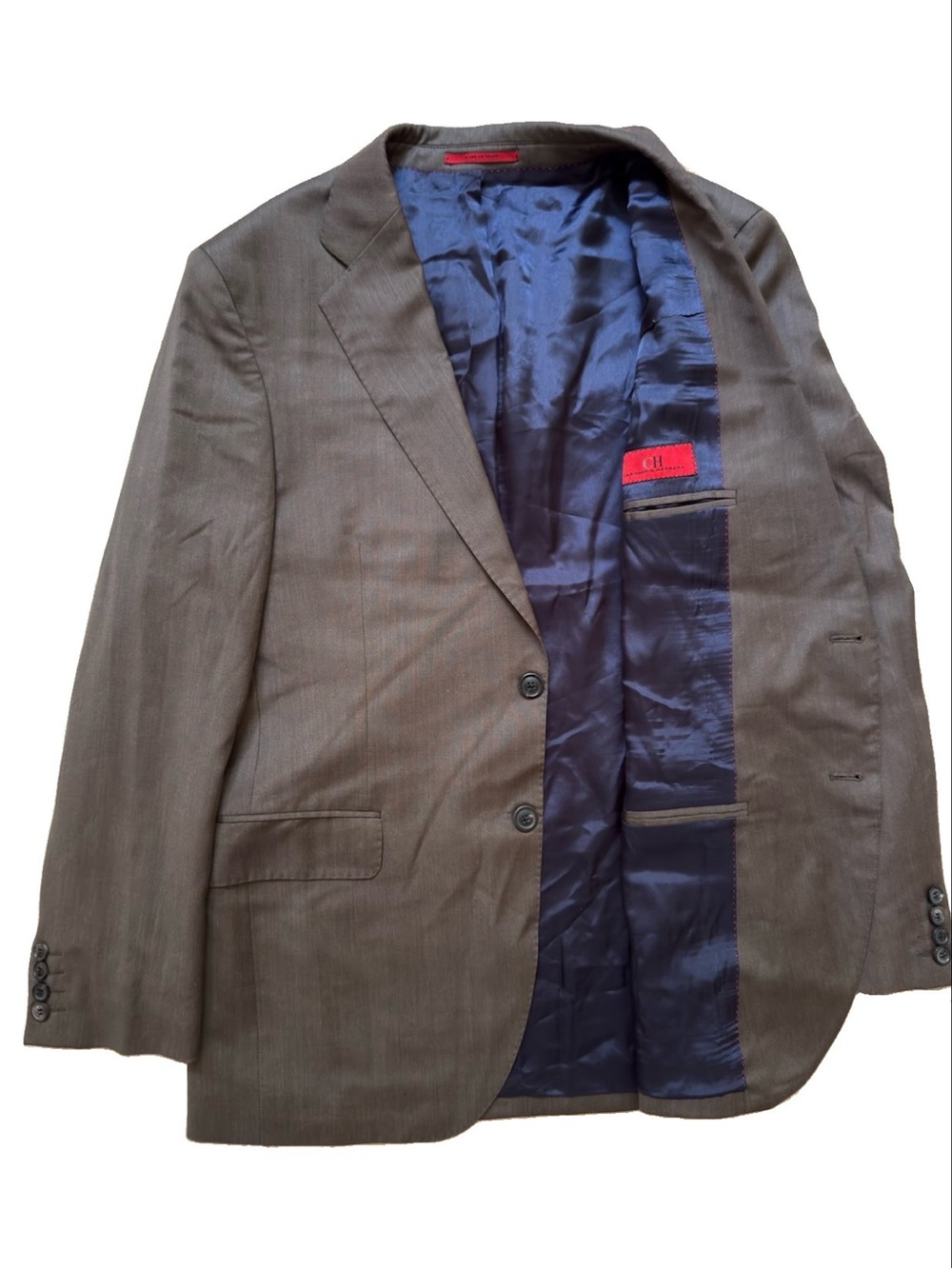 CH Carolina Herrera Brown Wool Sport Coat Blazer Jacket Size 40 Blue Lining